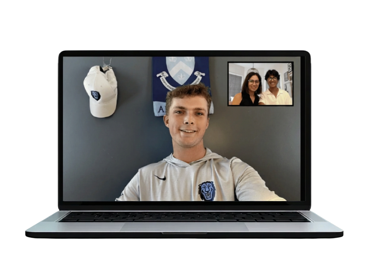 A tutor meeting with a student-athlete and their family over video